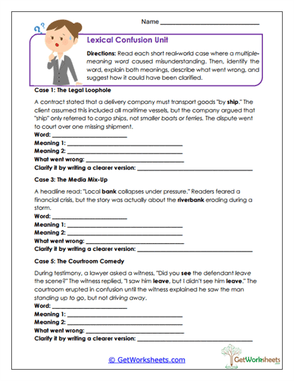Lexical Confusion Unit Worksheet