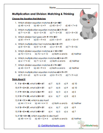 Math Match-Up Worksheet