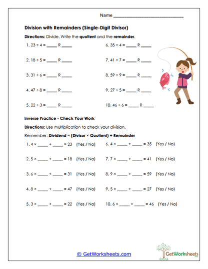 Remainder Practice Worksheet