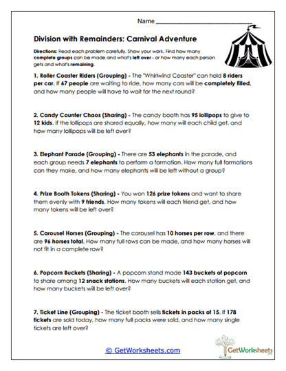 Carnival Division Worksheet