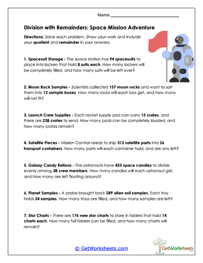 Space Division Adventure Worksheet