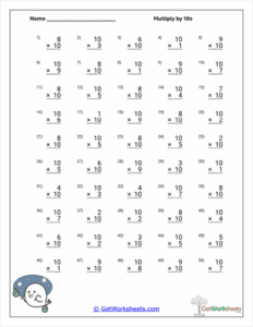 Tens Facts Mix Worksheet - Multiplying by 10 Practice