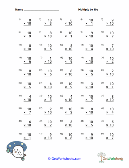 Tens Facts Mix Worksheet