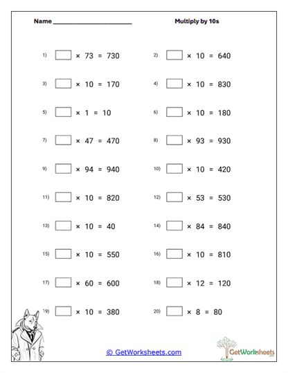Factor Identification × 10 Worksheet