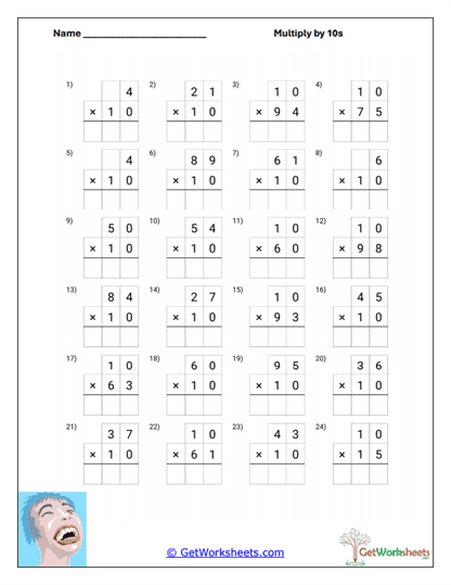 Vertical Tens Multiplication Worksheet
