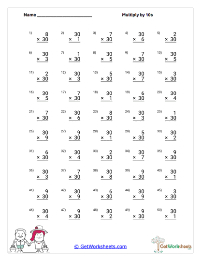 Multiply by 30 Worksheet
