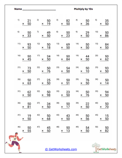 Multiply by 50 Worksheet