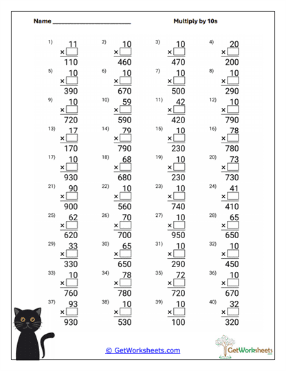 Vertical Tens Practice Worksheet