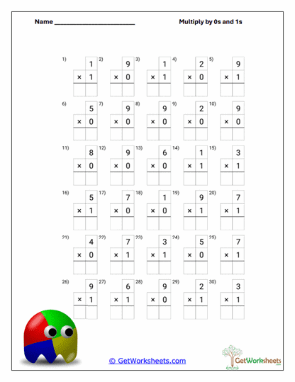 Basic Zero-One Facts Grid Worksheet