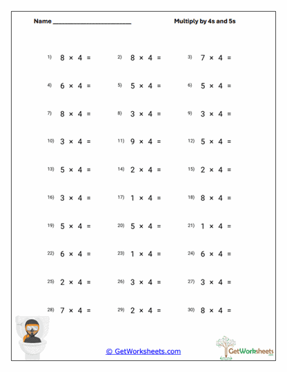 Multiplying by 5s Worksheet
