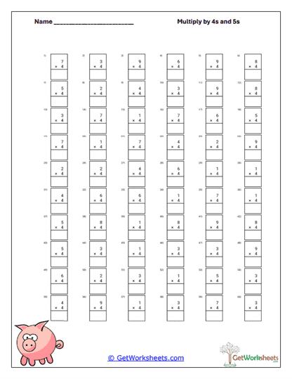 Vertical 4s and 5s Practice Worksheet