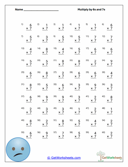 Multiplying by Seven Worksheet