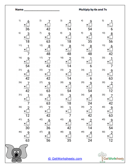 Vertical 6s & 7s Drill Worksheet