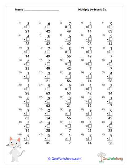 Vertical Seven Facts Worksheet