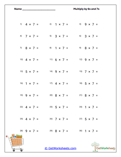 Focused Sevens Practice Worksheet