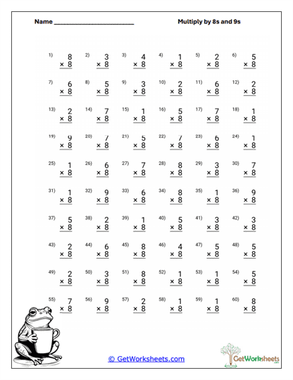 Multiply by 8s Worksheet
