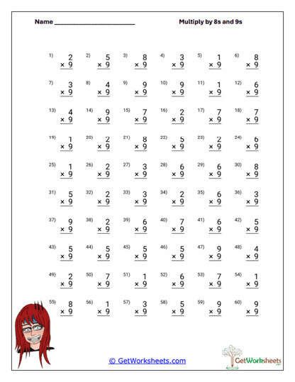 Multiply by 9s Worksheet
