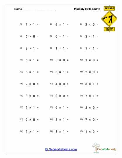 Simple Multiplication Review Worksheet