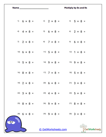 Horizontal 9s Worksheet