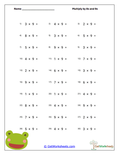 Vertical 8s Grid Worksheet