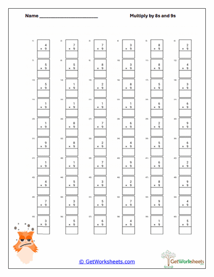 Intensive 8s and 9s Grid Worksheet