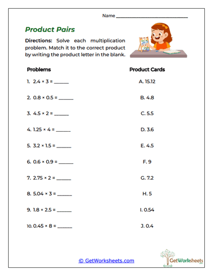 Product Pairs Worksheet