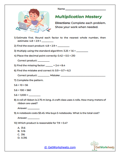Multiplication Mastery Worksheet