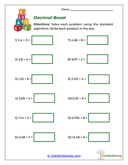Decimal Boost Worksheet