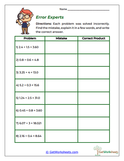 Error Experts Worksheet
