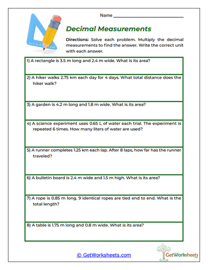 Decimal Measurements Worksheet