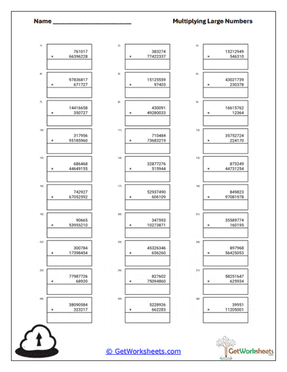 Extensive Large-Numbers Worksheet