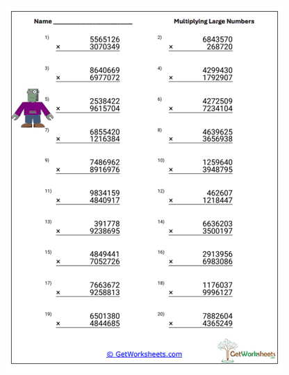 Large Number Equation Sets Worksheet