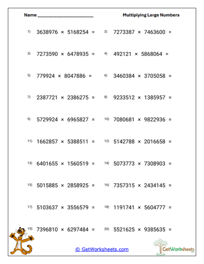 Multi-Digit Repeated Addition Worksheet