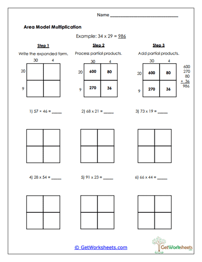 Basic Area Models Worksheet