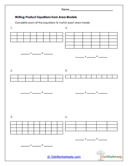Equations from Area Models Worksheet