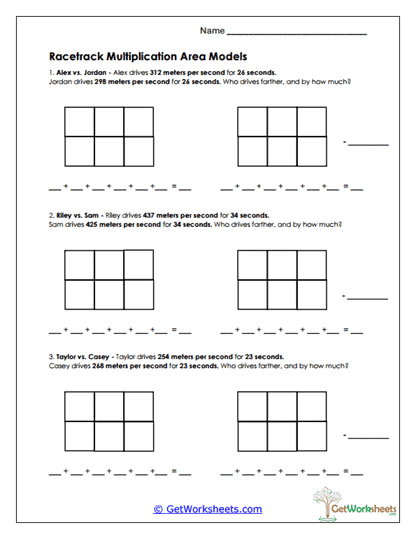 Word Problems with Area Models Worksheet