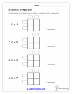 Two-Digit Area Model Practice Worksheet - Multiplication Skills
