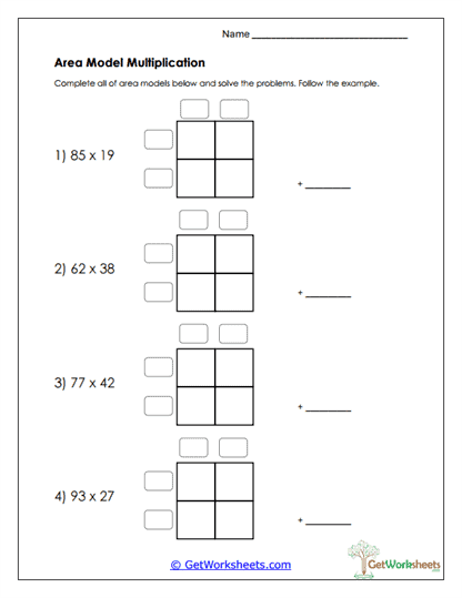 Two-Digit Area Model Practice Worksheet