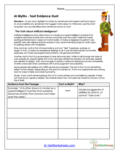 Text Evidence Hunt Worksheet
