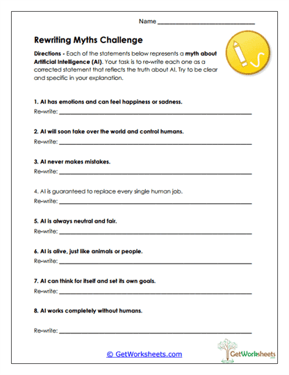Myth Rewriting Worksheet