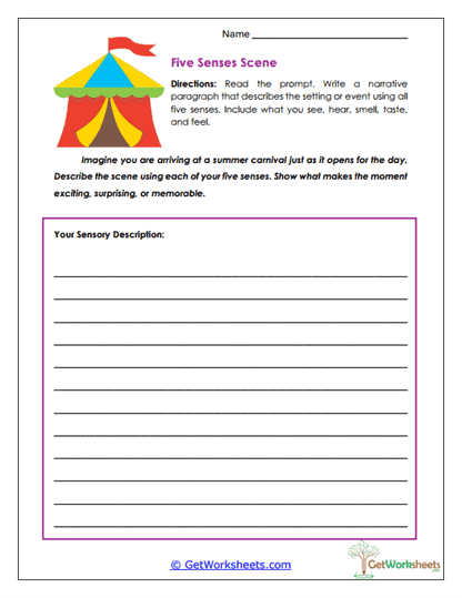 Five Senses Description Worksheet