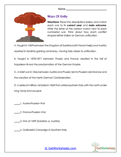 Wars of Unity Worksheet