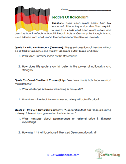 Leaders of Nationalism Worksheet