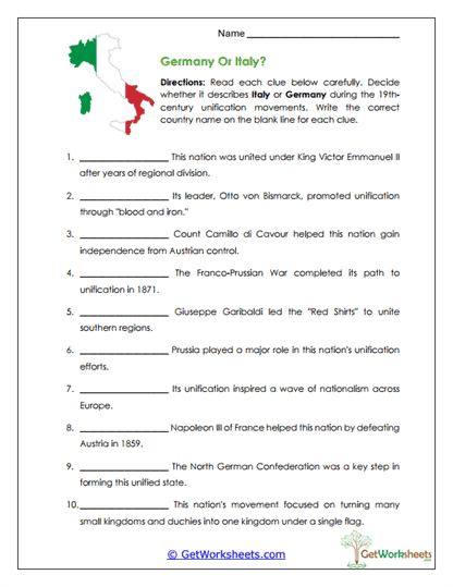 Germany or Italy? Worksheet