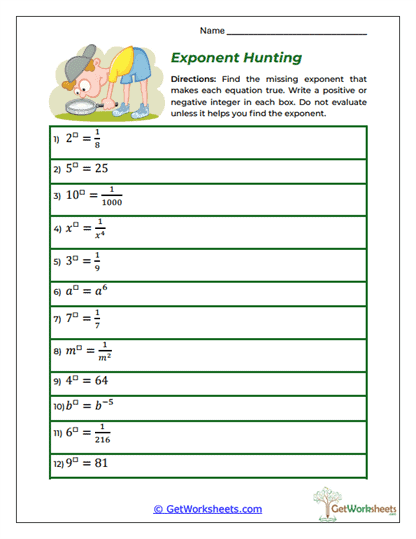 Exponent Hunting Worksheet