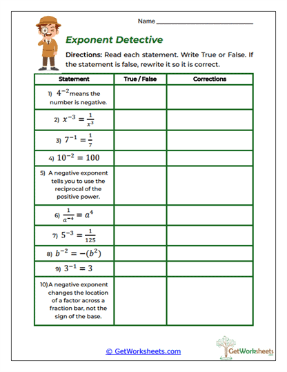 Exponent Detective Worksheet
