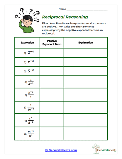 Reciprocal Reasoning Worksheet