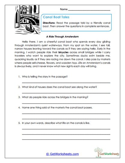 Canal Boats Worksheet