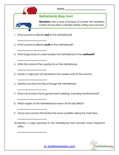Dutch Map Skills Worksheet