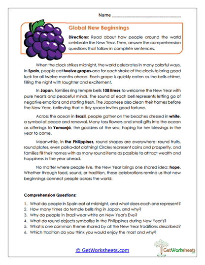 Global Reading Worksheet